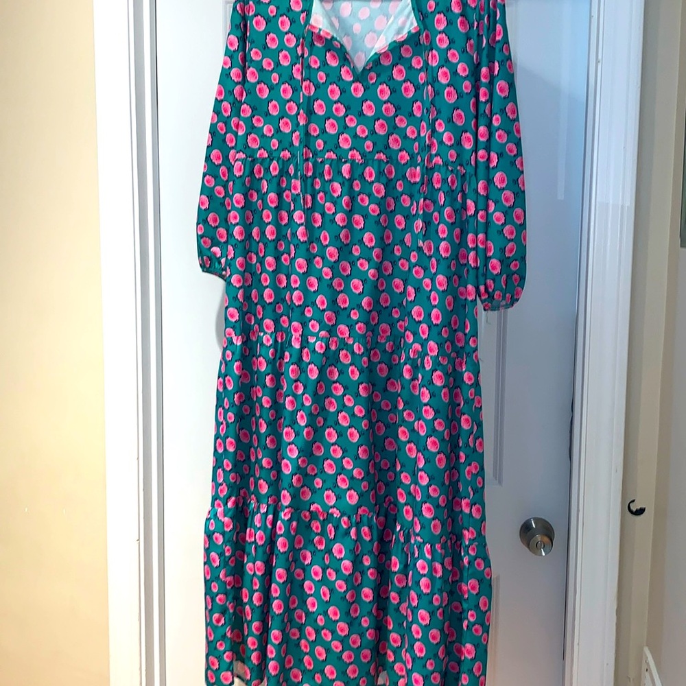 VIRAL green/pink rose print caftan dress size XL
